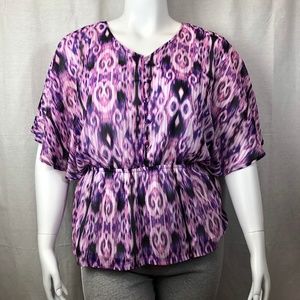Cato Winged Sleeve Blouse with Button Loop Closure